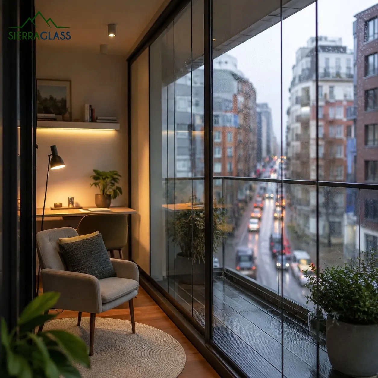 Cerramiento de cristal con aislamiento acústico en una vivienda urbana