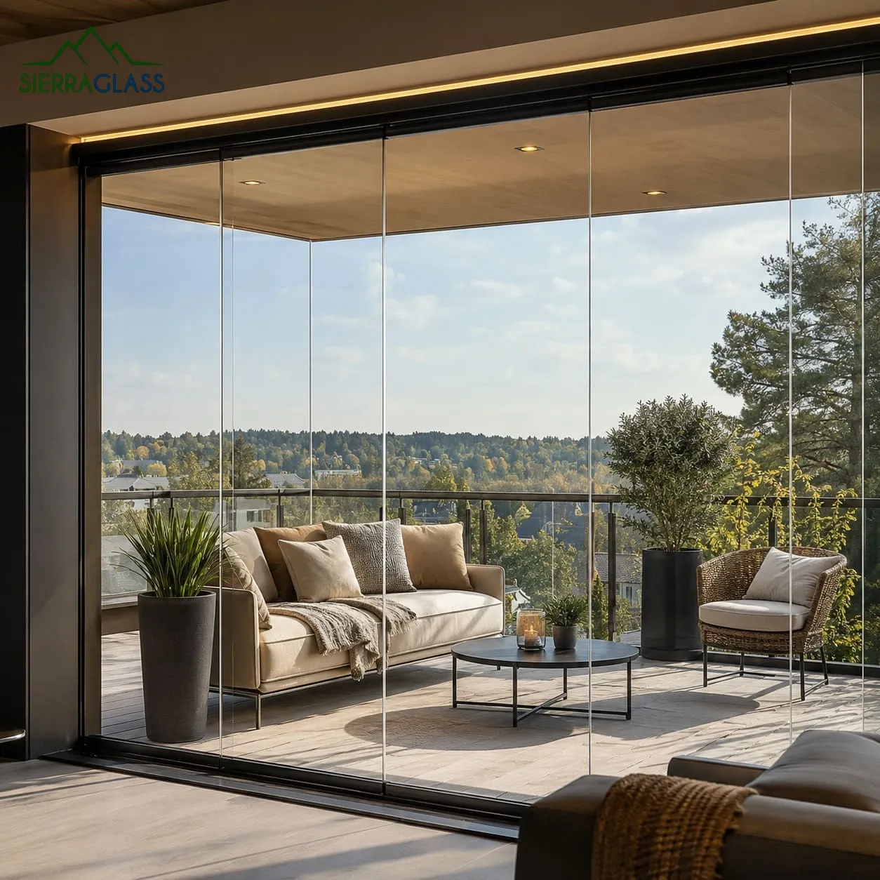 Cerramiento de cristal con aislamiento térmico en un balcón moderno